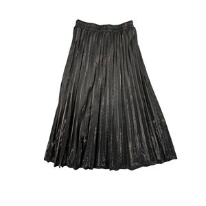 Black Pleated Midi Skirt Elastic Waist Womens L Minimal Chic